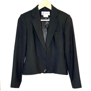 VTG 80s Prophecy Black Pure New Wool Blazer Sz 4S Corporate Goth Office Chic